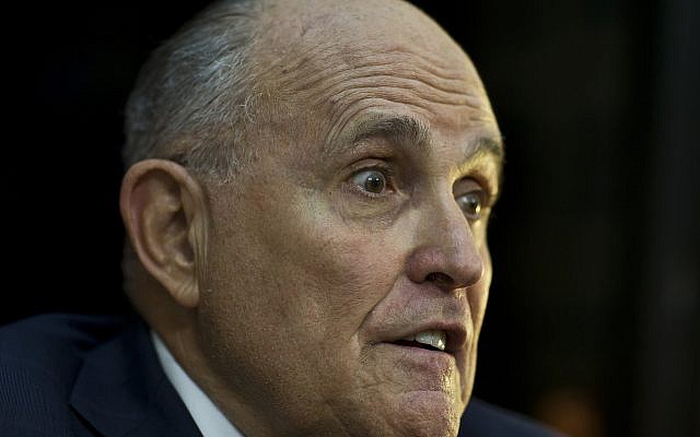 Former New York Mayor Rudy Giulliani during an interview to the Associated Press in Jerusalem, June 6, 2018. (AP Photo/Dusan Vranic) Former New York Mayor Rudy Giulliani during an interview to the Associated Press in Jerusalem, June 6, 2018. (AP Photo/Dusan Vranic)