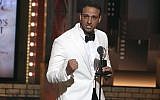 Ari'el Stachel accepts the award for featured actor in a musical for 'The Band's Visit' at the 72nd annual Tony Awards at Radio City Music Hall, on Sunday, June 10, 2018, in New York. (Michael Zorn/Invision/AP)