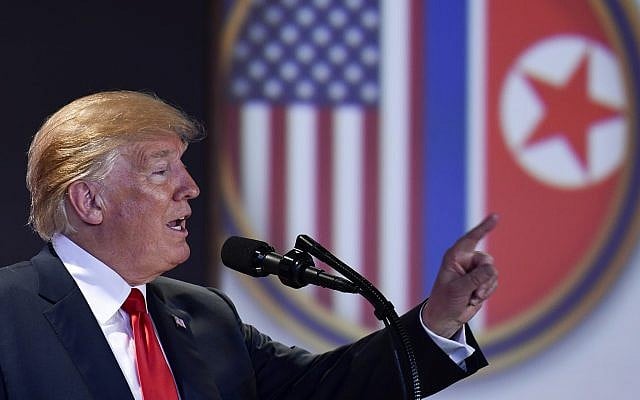 US President Donald Trump answers questions about the summit with North Korea leader Kim Jong Un during a press conference at the Capella resort on Sentosa Island Tuesday, June 12, 2018 in Singapore. (AP Photo/Susan Walsh) US President Donald Trump answers questions about the summit with North Korea leader Kim Jong Un during a press conference at the Capella resort on Sentosa Island Tuesday, June 12, 2018 in Singapore. (AP Photo/Susan Walsh)