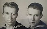 In this undated photo, provided by family member Susan Lawrence on Wednesday, June 13, 2018, twin brothers Julius Pieper, left, and Ludwig Pieper in their U.S. Navy uniforms. (Susan Lawrence via AP)