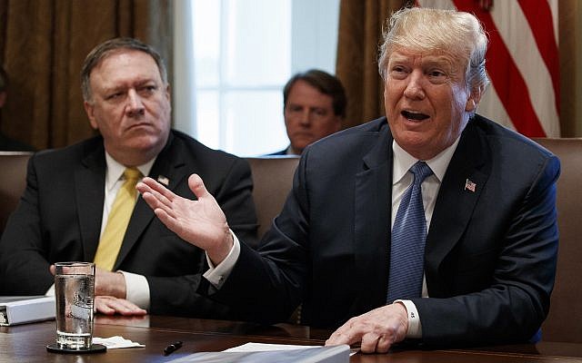 Secretary of State Mike Pompeo listens as US President Donald Trump speaks during a cabinet meeting at the White House, Thursday, June 21, 2018, in Washington. (AP Photo/Evan Vucci) Secretary of State Mike Pompeo listens as US President Donald Trump speaks during a cabinet meeting at the White House, Thursday, June 21, 2018, in Washington. (AP Photo/Evan Vucci)