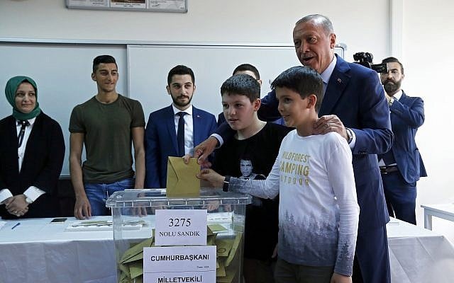 Turkey's President and ruling Justice and Development Party, or AKP, leader Recep Tayyip Erdogan casts his ballot in Turkey's elections at a polling station in Istanbul, June 24, 2018. (AP Photo/Lefteris Pitarakis) Turkey's President and ruling Justice and Development Party, or AKP, leader Recep Tayyip Erdogan casts his ballot in Turkey's elections at a polling station in Istanbul, June 24, 2018. (AP Photo/Lefteris Pitarakis)