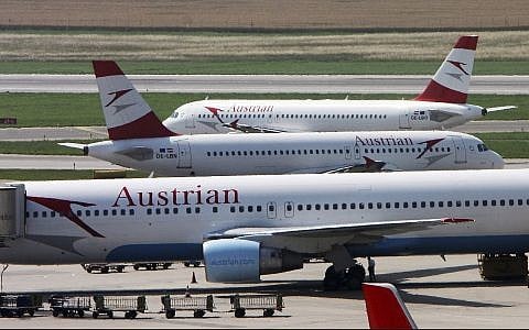 Austrian Airlines planes stand at Vienna-Schwechat airport in Vienna, Austria. (AP Photo/Ronald Zak, File)