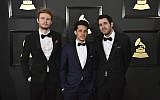 from left: Vania Heymann, Gal Muggia, and Natan Schottenfels arrive at the 59th annual Grammy Awards at the Staples Center on February 12, 2017, in Los Angeles. (Jordan Strauss/Invision/AP)