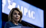 House Minority Leader Nancy Pelosi of California speaks at the 2017 American Israel Public Affairs Committee (AIPAC) Policy Conference, March 28, 2017, at the Washington Convention Center in Washington, DC. (AP Photo/Jose Luis Magana)