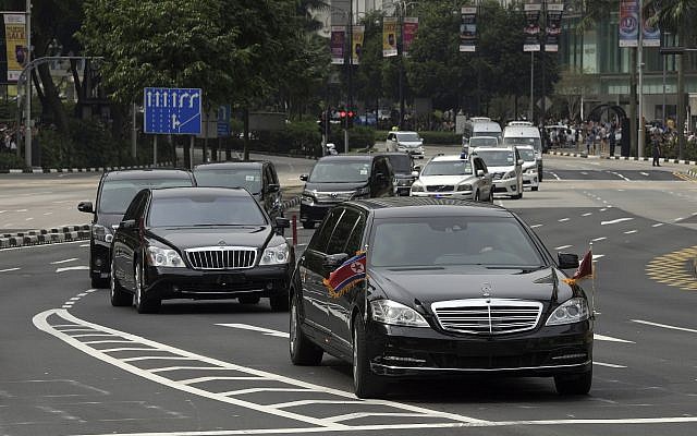 The North Korean motorcade, believed to be carrying North Korean leader Kim Jong Un, travels along Singapore's Orchard Road, June 10, 2018, ahead of the summit with US leader Donald Trump. (AP Photo/Joseph Nair) The North Korean motorcade, believed to be carrying North Korean leader Kim Jong Un, travels along Singapore's Orchard Road, June 10, 2018, ahead of the summit with US leader Donald Trump. (AP Photo/Joseph Nair)