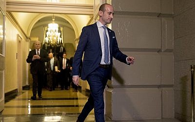 US President Donald Trump's White House senior adviser Stephen Miller arrives for a meeting with President Donald Trump on Capitol Hill in Washington, June 19, 2018 (AP Photo/Andrew Harnik)