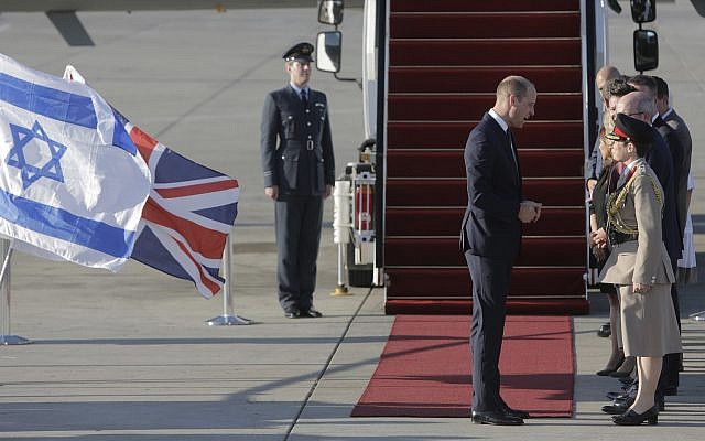 Britain's Prince William arrives on a Royal Air Force plane at Ben Gurion airport outside Tel Aviv, Israel, Monday, June 25, 2018. (AP Photo/Sebastian Scheiner) Britain's Prince William arrives on a Royal Air Force plane at Ben Gurion airport outside Tel Aviv, Israel, Monday, June 25, 2018. (AP Photo/Sebastian Scheiner)
