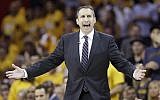 Then Cleveland Cavaliers head coach David Blatt reacts during the first half of Game 1 against the Chicago Bulls in a second-round NBA basketball playoff series May 4, 2015, in Cleveland. (AP Photo/Tony Dejak)