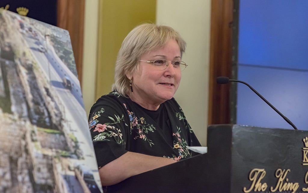 Archaeologist Dr. Eilat Mazar at a reception in Jerusalem's King David Hotel on June 10, 2018. (courtesy)
