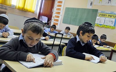 Illustrative: Boys study in a Jewish school in Sarcelles, France, on October 03, 2010. (Serge Attal/FLASH90)