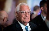 US Ambassador to Israel David Friedman attends the 6th Global Forum for Combating Anti-Semitism in Jerusalem on March 19, 2017. (Yonatan Sindel/Flash90)