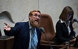 MK Yehuda Glick speaks during a plenum session at the Knesset in Jerusalem on May 23, 2018. (Yonatan Sindel/Flash90)