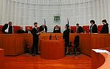 Illustrative: The High Court of Justice convenes for a hearing on the Regulation Law, at the Supreme Court in Jerusalem on June 3, 2018. (Yonatan Sindel/Flash90)