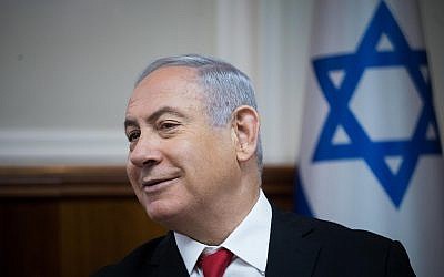 Prime Minister Benjamin Netanyahu leads the weekly government conference at the Prime Minister's Office in Jerusalem on June 10, 2018. (Yonatan Sindel/Flash90)
