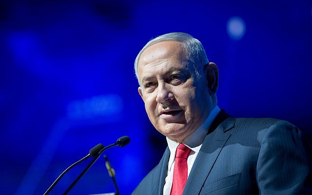 Prime Minister Benjamin Netanyahu speaks at the Cyber Week conference at Tel Aviv University on June 20, 2018. (Miriam Alster/Flash90) Prime Minister Benjamin Netanyahu speaks at the Cyber Week conference at Tel Aviv University on June 20, 2018. (Miriam Alster/Flash90)