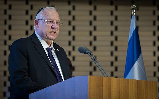 President Reuven Rivlin speaking at a ceremony marking the 12th anniversary of the Second Lebanon War at the memorial hall for fallen soldiers on Mount Herzl in Jerusalem, June 28, 2018. (Yonatan Sindel/Flash90) President Reuven Rivlin speaking at a ceremony marking the 12th anniversary of the Second Lebanon War at the memorial hall for fallen soldiers on Mount Herzl in Jerusalem, June 28, 2018. (Yonatan Sindel/Flash90)