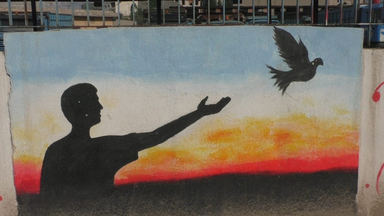 Graffiti of a dove in Qamishli, Syria. (Ziv Genesove/ Times of Israel) Graffiti of a dove in Qamishli, Syria. (Ziv Genesove/ Times of Israel)