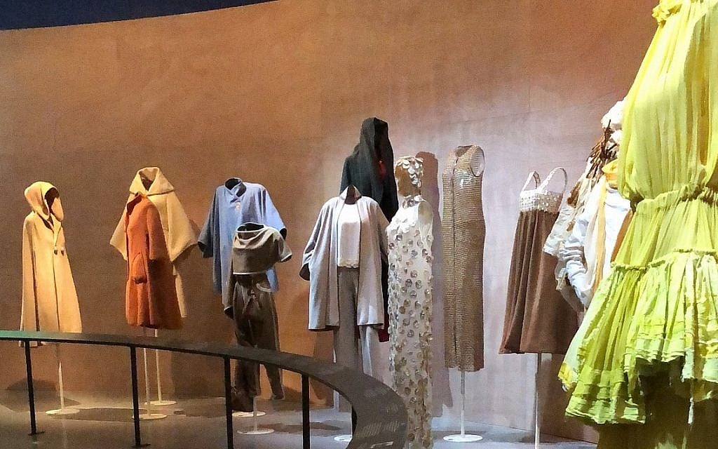 The inverted runway of 'Fashion Statement; Decoding Israeli Dress' exhibit at the Israel Museum, which opened June 13, 2018 (Jessica Steinberg/Times of Israel) The inverted runway of 'Fashion Statement; Decoding Israeli Dress' exhibit at the Israel Museum, which opened June 13, 2018 (Jessica Steinberg/Times of Israel)