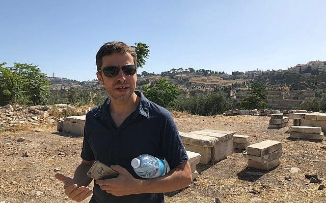Archaeologist Zachi Dvira on the Temple Mount, June 18, 2018. (Amanda Borschel-Dan/Times of Israel)