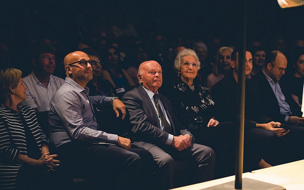 Sir Ben Helfgott sits with his family at JW3 Jewish Community Center in London, June 13, 2018. (Paul Toeman Photographers)