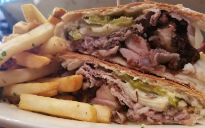 The chicken cordon from Josh’s Deli’s, with Hialeah guava and cheese-covered fried chicken, roast pork, pickles, mustard and mayo. (Josh’s Deli/Facebook/via JTA)