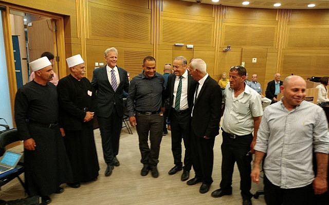 Deputy Minister Michael Oren, third from left, with Arab dignitaries at an event marking Ramadan at the Knesset, June 12, 2018 (Raphael Ahren/TOI) Deputy Minister Michael Oren, third from left, with Arab dignitaries at an event marking Ramadan at the Knesset, June 12, 2018 (Raphael Ahren/TOI)