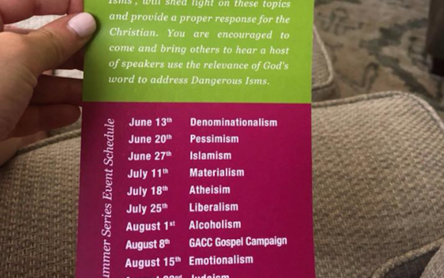 A flier from the Greenville Avenue Church of Christ in Richardson, Texas. (Screenshot via Twitter)