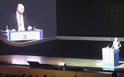 Yigal Unna, the director of Israel's National Cyber Directorate, speaking at Cyber Week, June 20, 2018 (Shoshanna Solomon/Times of Israel)