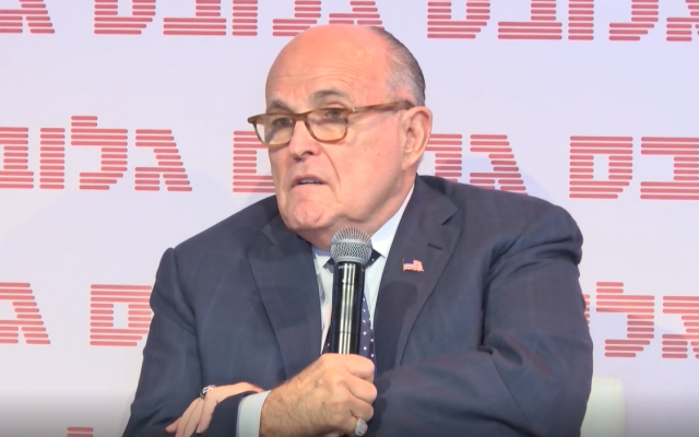 Rudy Giuliani speaking at a conference in Tel Aviv on June 6, 2018. (Courtesy: Globes) Rudy Giuliani speaking at a conference in Tel Aviv on June 6, 2018. (Courtesy: Globes)