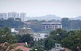 This June 6, 2018, photo shows the Capella Hotel on Sentosa Island in Singapore (seen in the center of the picture) where US  President Donald Trump and North Korean leader Kim Jong Un are set to meet on June 12, 2018, for nuclear talks. (AP Photo/Wong Maye-E)