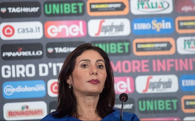 Culture and Sports Minister Miri Regev at a press conference ahead of the 2018 Giro d'Italia cycling race on May 2, 2018. (Miriam Alster/Flash90) Culture and Sports Minister Miri Regev at a press conference ahead of the 2018 Giro d'Italia cycling race on May 2, 2018. (Miriam Alster/Flash90)