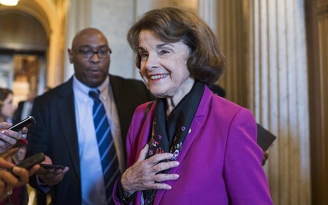Senator Dianne Feinstein talks with reporters after the Senate Policy luncheons in the Capitol on June 5, 2018. (Tom Williams/CQ Roll Call) Senator Dianne Feinstein talks with reporters after the Senate Policy luncheons in the Capitol on June 5, 2018. (Tom Williams/CQ Roll Call)