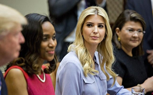 Ivanka Trump, daughter of U.S. President Donald Trump during a meeting with women small business owners in the Roosevelt Room of the White House on March 27, 2017 in Washington, D.C. (Andrew Harrer-Pool/Getty Images via JTA) Ivanka Trump, daughter of U.S. President Donald Trump during a meeting with women small business owners in the Roosevelt Room of the White House on March 27, 2017 in Washington, D.C. (Andrew Harrer-Pool/Getty Images via JTA)
