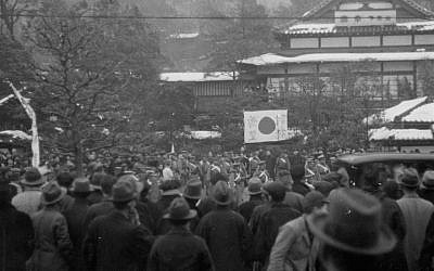 People surround rebel troops occupying the restaurant 'Koraku' on February 26, 1936 in Tokyo, Japan.  (The Asahi Shimbun via Getty Images via JTA)