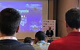 Michael Oren, Israel's deputy minister for public diplomacy, speaking at the Combating Terrorism Terrorism Technology Conference, part of the Cyber Week 2018 events in Tel Aviv; June 17 (Shoshanna Solomon/Times of Israel)