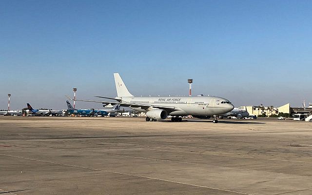 British Prince William's plane lands in Israel, June 25, 2018 (UK Embassy) British Prince William's plane lands in Israel, June 25, 2018 (UK Embassy)