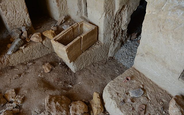 Inside of a 2,000-year-old burial cave near Tiberias, June 2018. (Miki Peleg, Israel Antiquities Authority)