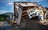 A damaged house in a flood hit area in Kumano, Hiroshima prefecture on July 9, 2018. (Martin BUREAU/AFP)