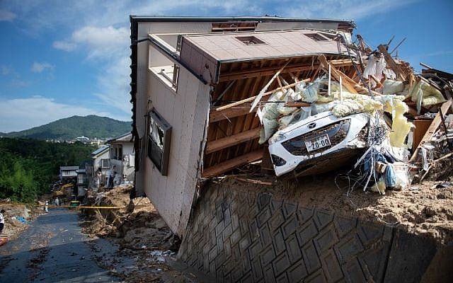 A damaged house in a flood hit area in Kumano, Hiroshima prefecture on July 9, 2018. (Martin BUREAU/AFP) A damaged house in a flood hit area in Kumano, Hiroshima prefecture on July 9, 2018. (Martin BUREAU/AFP)