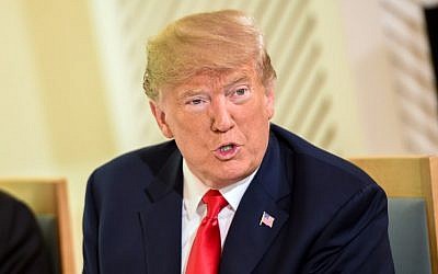 US President Donald Trump speaks during a meeting with the Finnish President at the Presidential Palace in Helsinki, on July 16, 2018. (Brendan SMIALOWSKI/AFP)
