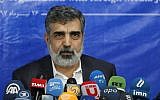 Spokesman of the Atomic Energy Organization of Iran (AEOI), Behrouz Kamalvandi answers the press in the capital Tehran on July 17, 2018. (AFP PHOTO / ATTA KENARE)
