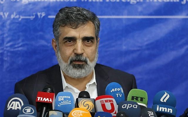 Spokesman of the Atomic Energy Organization of Iran (AEOI), Behrouz Kamalvandi answers the press in the capital Tehran on July 17, 2018. (AFP PHOTO / ATTA KENARE) Spokesman of the Atomic Energy Organization of Iran (AEOI), Behrouz Kamalvandi answers the press in the capital Tehran on July 17, 2018. (AFP PHOTO / ATTA KENARE)