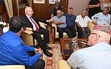 President Reuven Rivlin (L) meeting with Druze community leaders at his residence in Jerusalem on July 29, 2018. (Mark Neiman/ GPO)