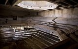 This Monday, June 25, 2018 file photo shows a view of the plenum hall of what was to be a Palestinian parliament in Abu Dis in the West Bank. (AP Photo/Dusan Vranic, File)