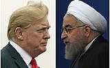 This combination of pictures shows US President Donald Trump, left, on July 22, 2018, and Iranian President Hassan Rouhani on February 6, 2018. (AP Photo)