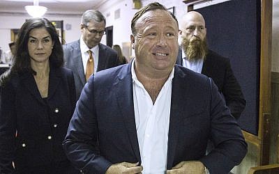 In this file photo from April 17, 2017, 'Infowars' host Alex Jones arrives at the Travis County Courthouse in Austin, Texas. (Tamir Kalifa/Austin American-Statesman via AP, File)