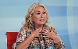 Roseanne Barr talks with Fox News talk show host Sean Hannity while being interviewed during a taping of his show, July 26, 2018, in New York. (AP Photo/Julie Jacobson)