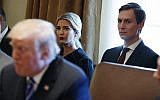Ivanka Trump, center, and White House senior adviser Jared Kushner, right, listen to US President Donald Trump during a cabinet meeting at the White House, in Washington, November 20, 2017. (Evan Vucci/AP)