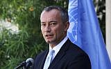 United Nations Special Coordinator for the Middle East Peace Process Nickolay Mladenov at a press conference at the UNSCO offices in Gaza City, September 25, 2017. (Adel Hana/AP)